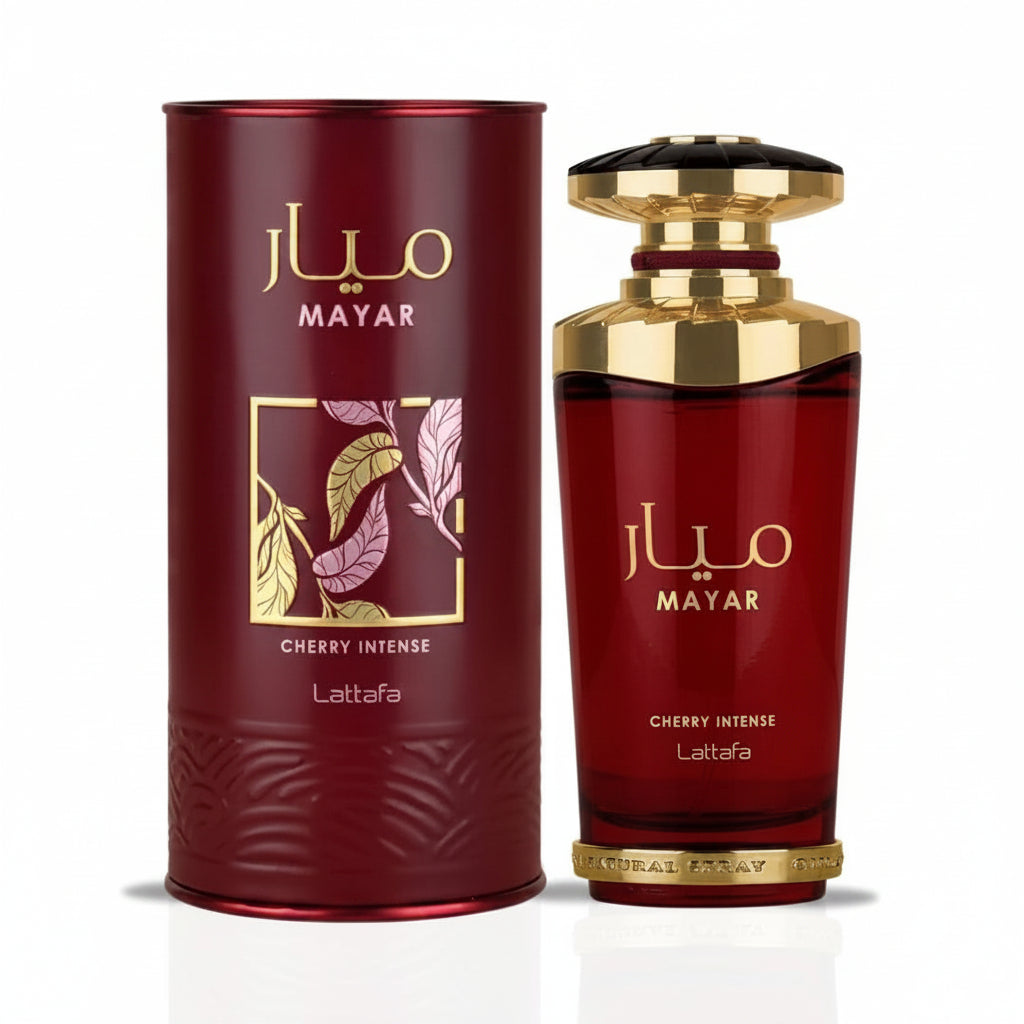Mayar Cherry Intense perfume box with cherry, cacao and vanilla notes