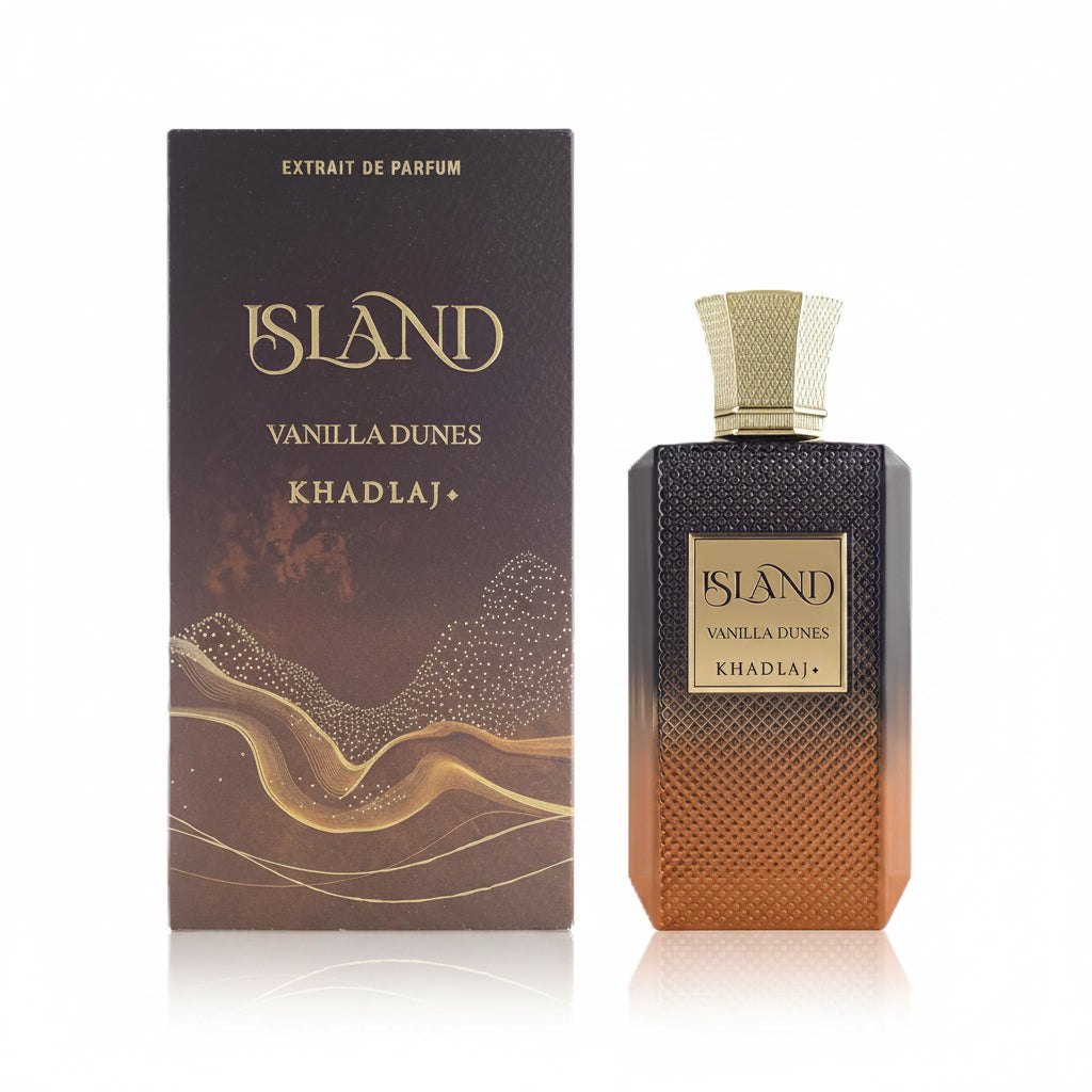 Khadlaj Island Vanilla Dunes perfume box packaging