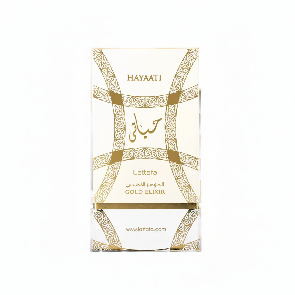 Hayaati Gold Elixir perfume with leather, saffron and vanilla notes
