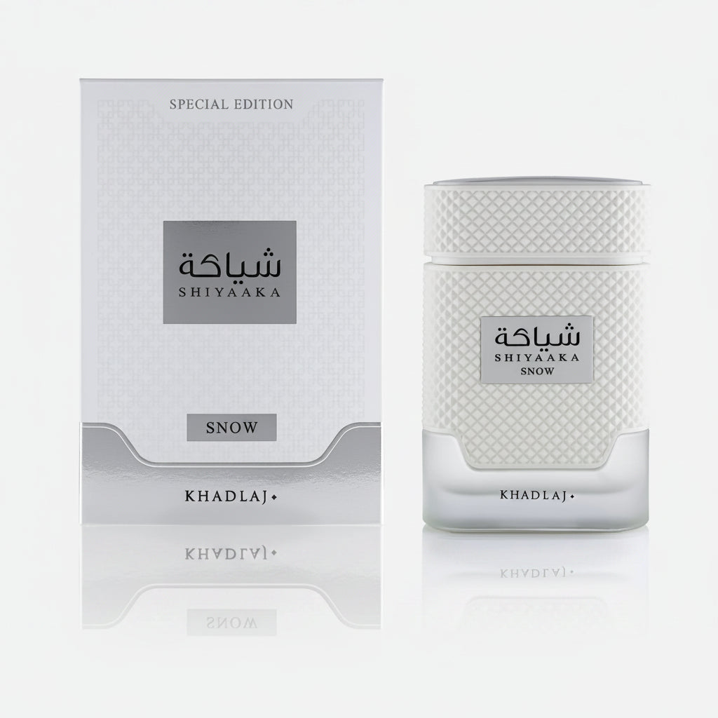 Khadlaj Shiyaaka Snow perfume box packaging