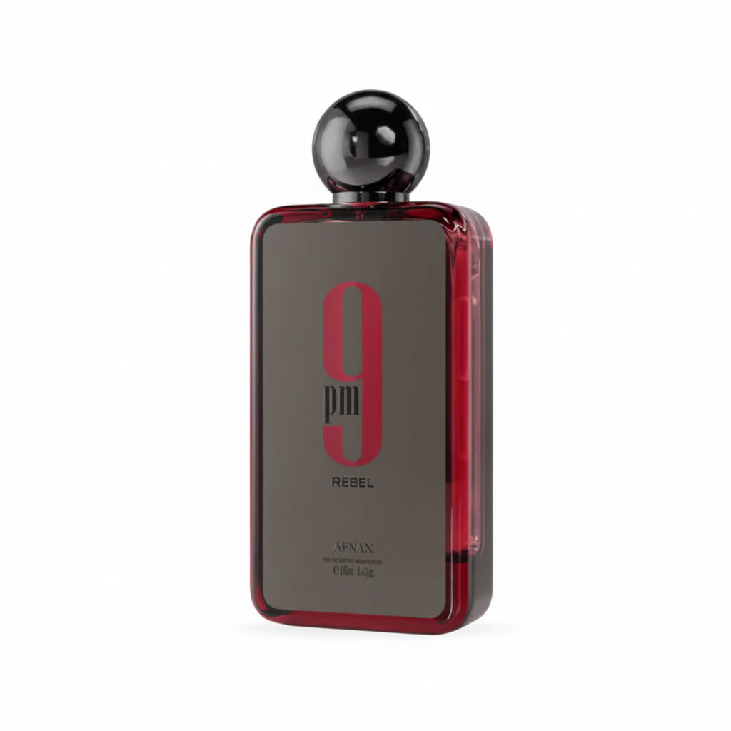 Perfume bottle with '9' on a light gray background