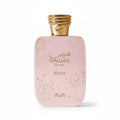 A pink rectangular perfume bottle with gold speckles and a gold cap, labeled 'HAWAS For Her' and 'GLITZ' on a plain white background.