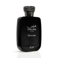 A dark brown glass bottle of HAWAS Venom For Him fragrance, featuring a textured black cap and white lettering, set against a plain white background with a subtle reflection.