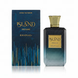 Perfume bottle and packaging of 'Island Dreams' by Khadlaj on a white background